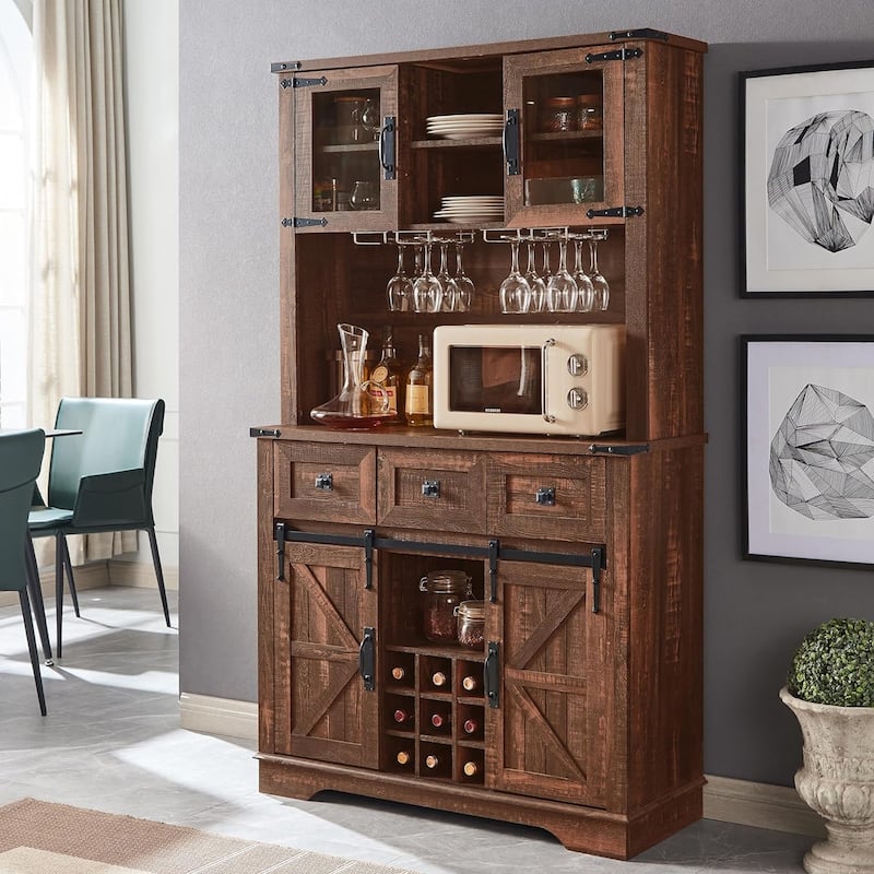 Farmhosue Bar Cabinet, Kitchen Buffet, Coffee Bar Sideboard Table - Reclaimed Barnwood