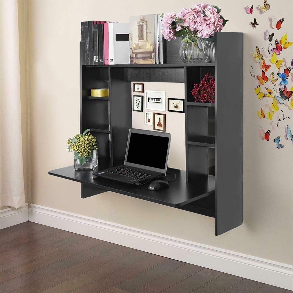 Wall Mounted Desk With Storage Shelves Home Computer Table