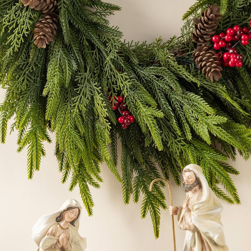 ﻿ Glitzhome Artificial Christmas Tree Potted Xmas Plant with Red Berries, Pinecones, PE Dripping Pine for Home Holiday Decor