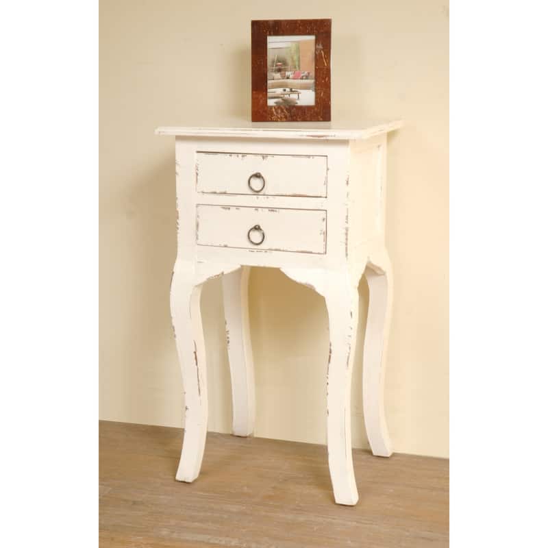 Distressed White Wood Side Table - Fully Assembled End Table for Living Room Bedroom - 27.25
