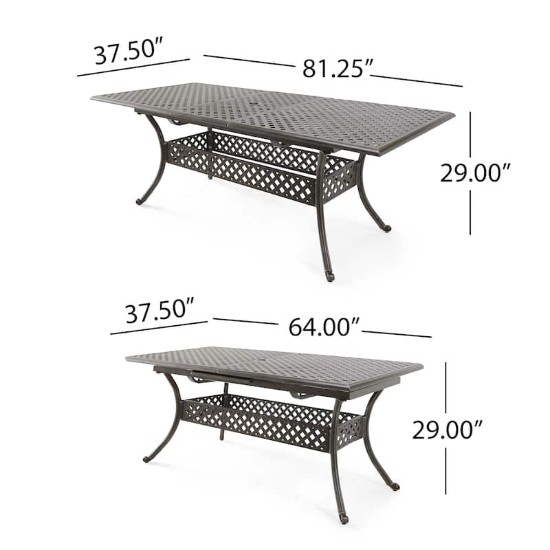 Dining Table, 64-82 Inch Extendable Acacia Wood Top, Aluminium, Dark Brown