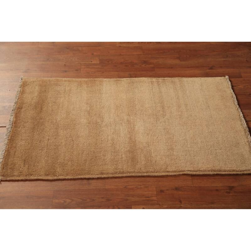 Gold Brown Gabbeh Modern Rug Handmade Wool Carpet - 2'2" x 3'5"