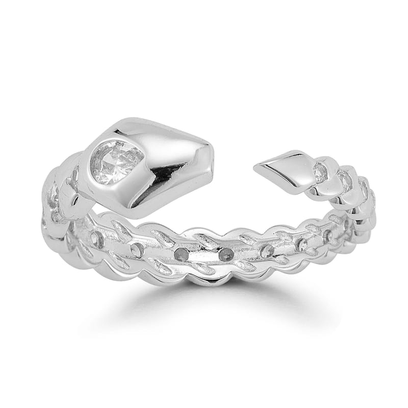 Soleil Sterling Silver Cubic Zirconia Snake Cuff Ring - White - 6