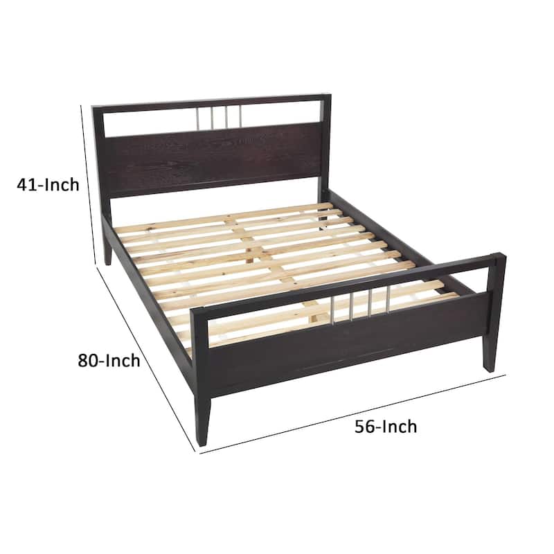 Fang Modern Full Size Bed, Sleigh Headboard, Metal Bars, Espresso Brown