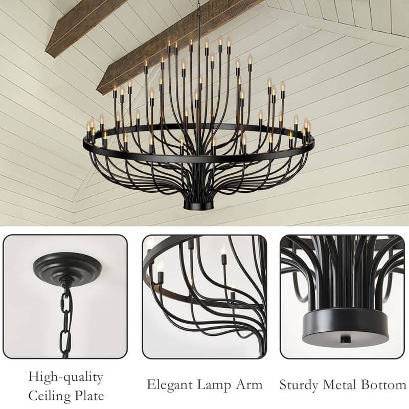 Modern Farmhouse Candle Chandelier Black Large Wagon Wheel Chandeliers