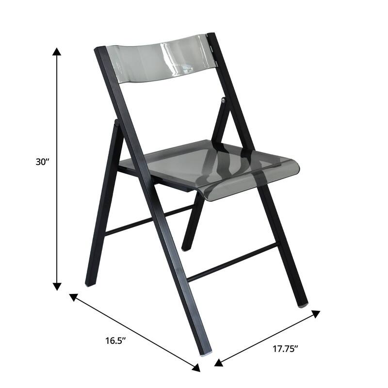 Menno Modern Folding Acrylic Dining Chair in Black Frame Stainless Steel with Rubber Pads, Fade Resistant, Assembled (Set of 2)