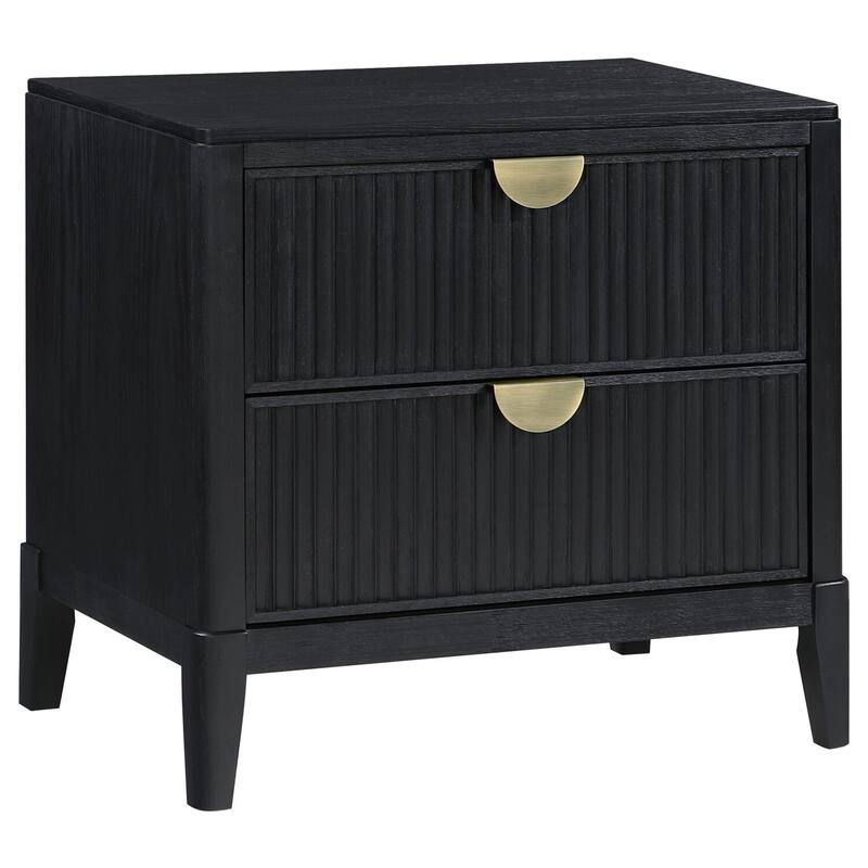 Black 2-Drawer Nightstand with Fluted Drawer Fronts, Half-Moon Pulls, Felt Lining and Wire Brushed Finish