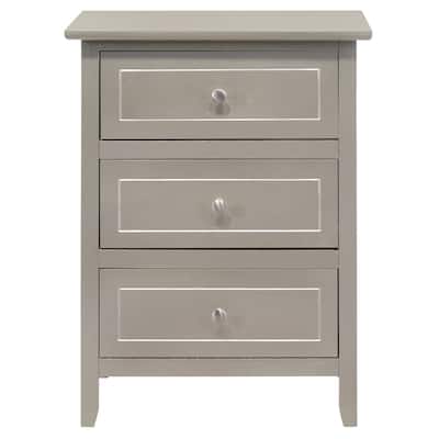 3-Drawer Wood Nightstand - 25" - Silver Champagne