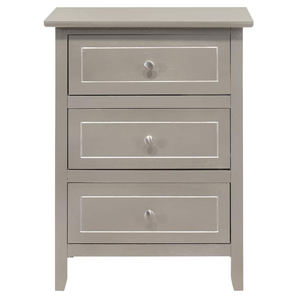 3-Drawer Wood Nightstand - 25" - Silver Champagne