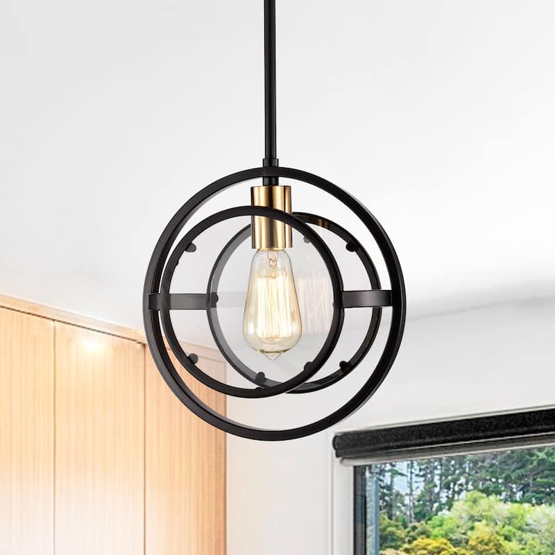 1-light Textured Black/ Burnished Brass Hanging Pendant