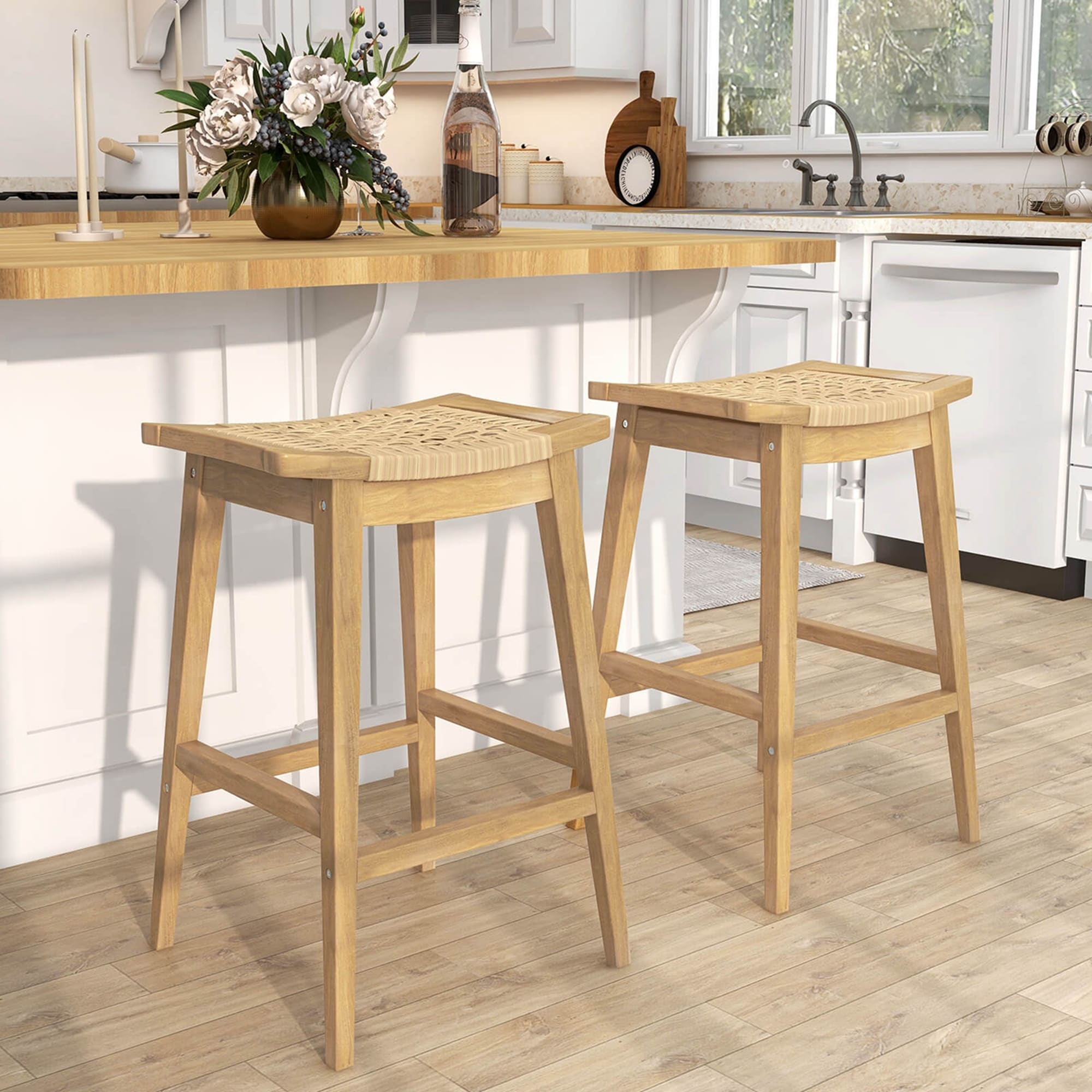 1/2/4 PCS Teak Wood Bar Stool 29