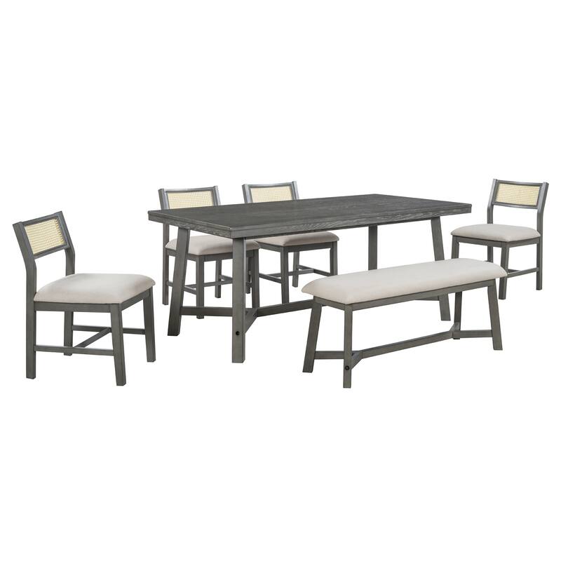 6-piece Retro Farmhouse Style Dining Set