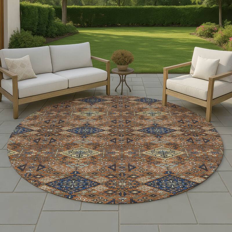 Machine Washable Indoor/ Outdoor Global Flory Chantille Rug - Paprika - 8' x 8'