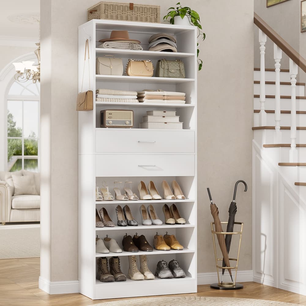 9-Tier Shoe Cabinet with 2 Drawers, Freestanding Closet Organizer with Adjustable Storage Shelves