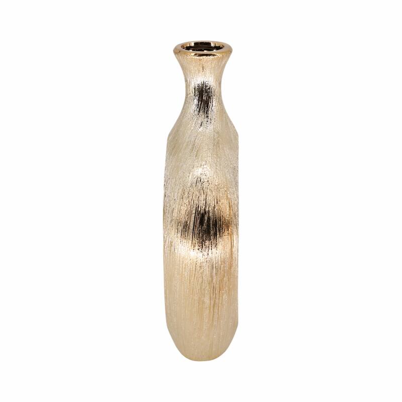 Modern Ceramic Textured Oval Cut-Out Vase - Home Decor - 13"