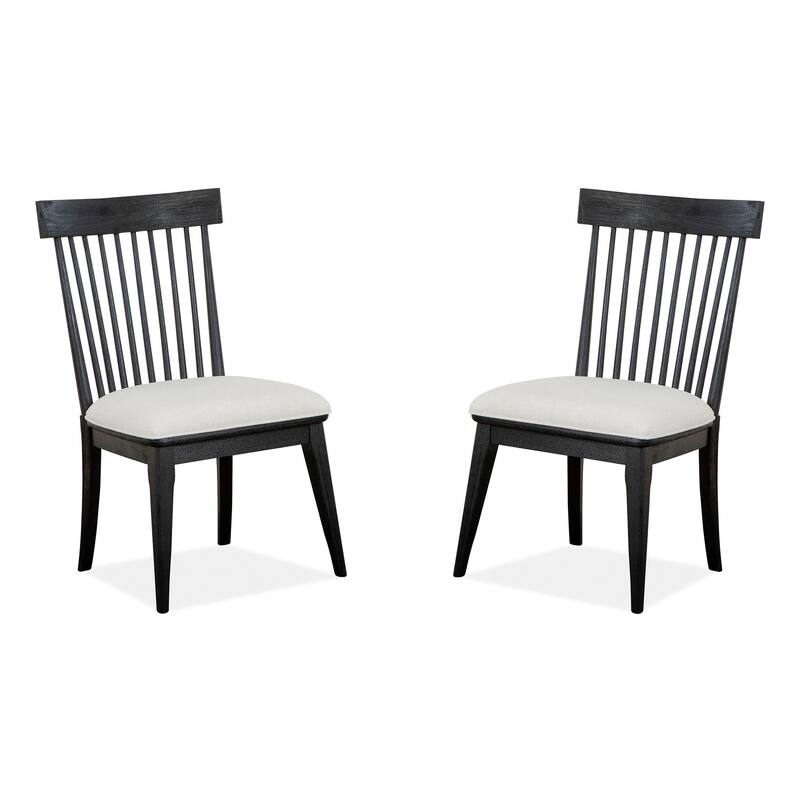 Magnussen Home Harper Springs Forged Iron Windsor Back Upholstered Side Chair Two Pack - 21.5''W x 22.63''D x 37''H - Set of 2 - 21.5''W x 22.63''D x 37''H - Forged Iron - Dining Height