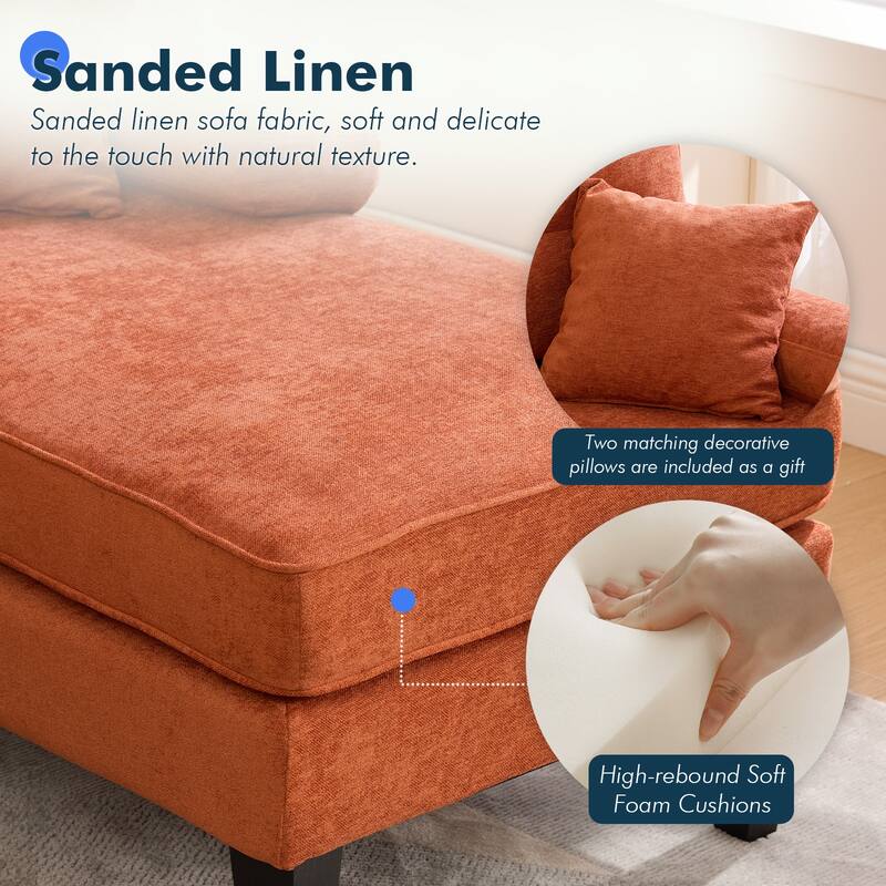 HOMEFUN Linen Upholstered U-Shaped 4-seater Tufted Wood Frame Sectional Sofa with Side Pocket