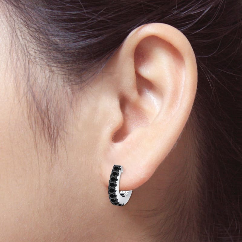 Auriya 0.15ctw Petite Black Diamond Hoop Earrings 14K Gold - 0.36-inch