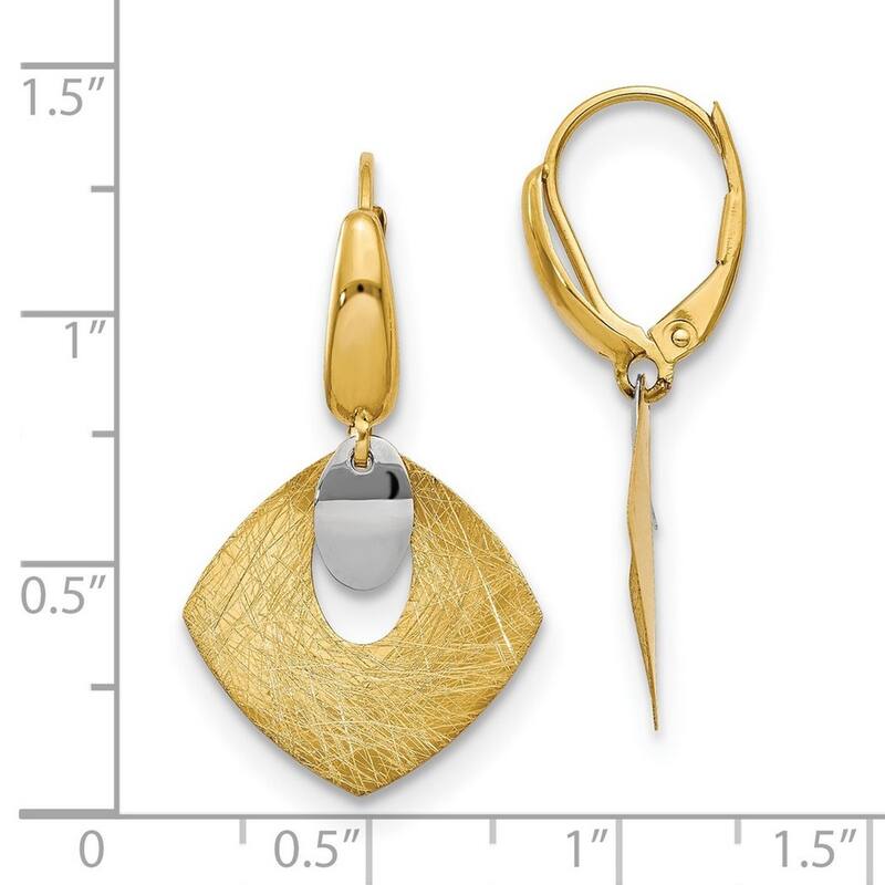 Curata 14k Yellow Gold Satin Textured Square Dangle Leverback Earrings 32x18mm