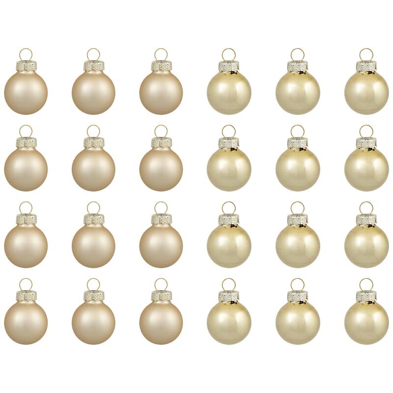 2-Finish Mini Christmas Glass Ball Ornaments - 1" (25mm) - Gold - 24ct