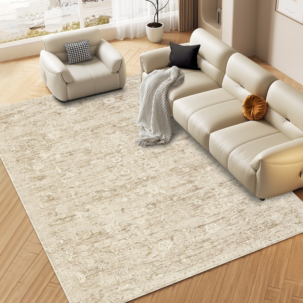 Garvee Vintage Floral Non Slip Low Pile Area Rug