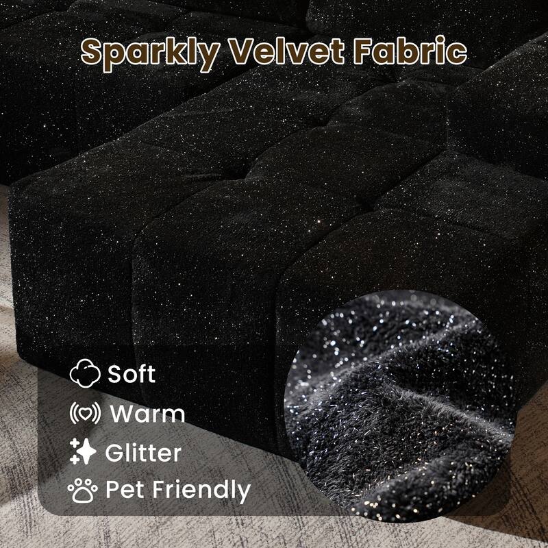 HOOOWOOO Modern Sparkly Velvet Fabric Chaise Sofa Couch