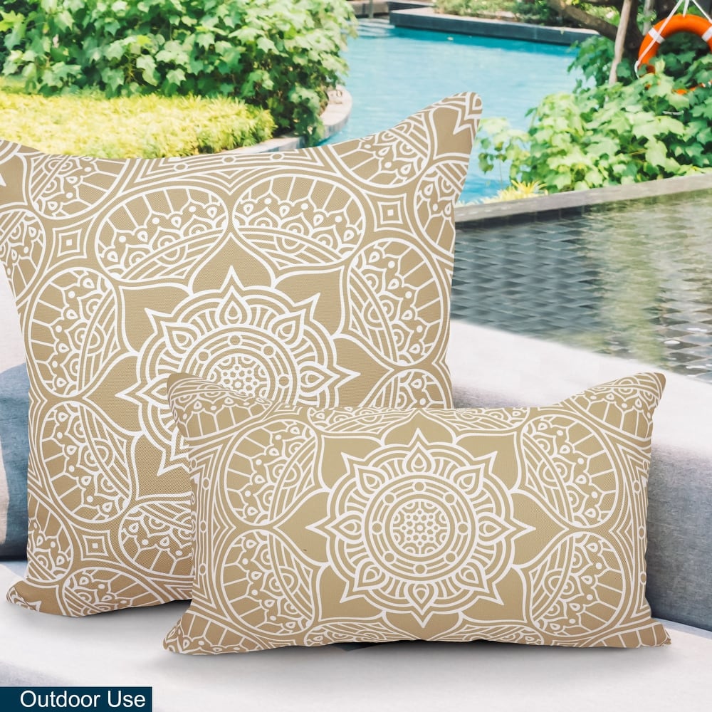 Decorative Indoor/Outdoor Weatherproof Lumbar Throw Pillows with Inserts (Set of 2) -12x20 - 18x18 Inches