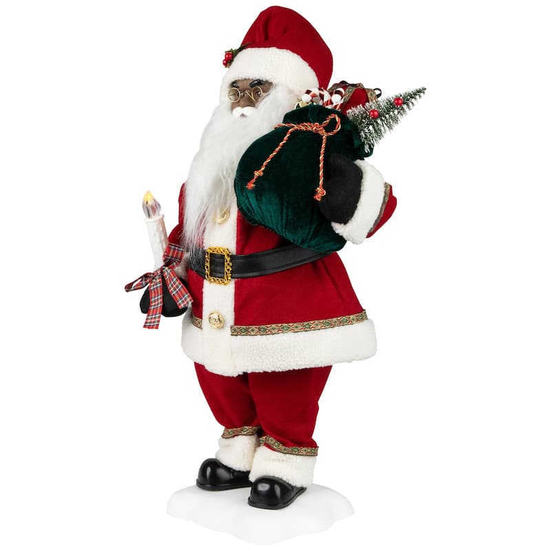 African American Animated and Musical Santa Claus with Candle Christmas Figure - 2'