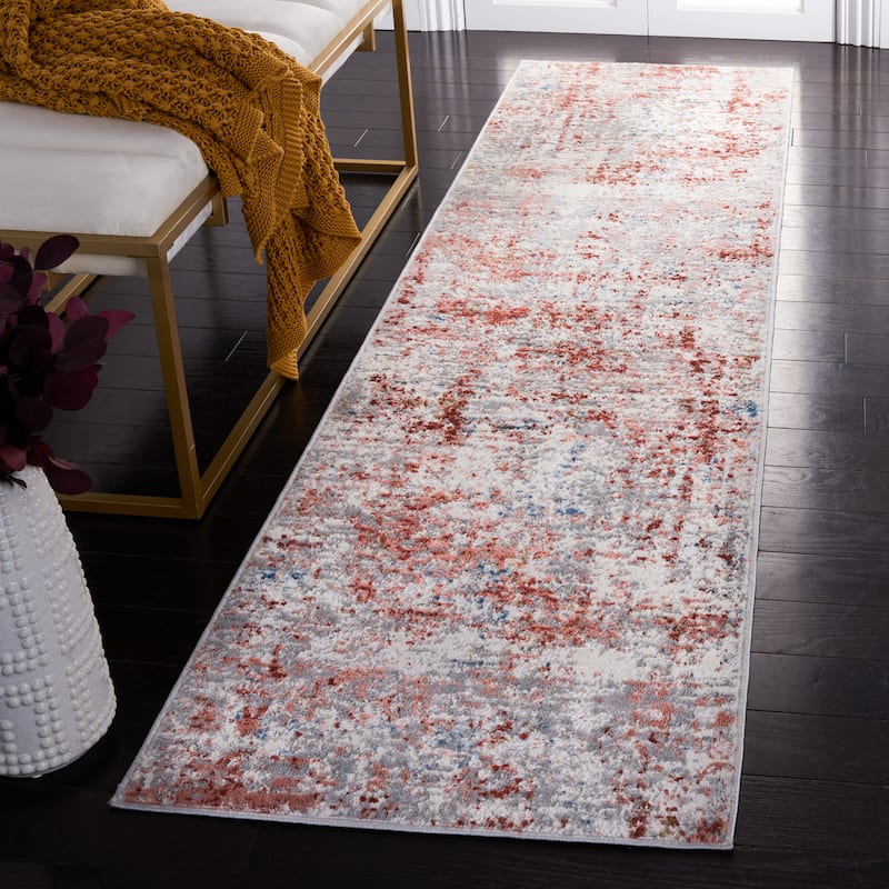 SAFAVIEH Shivan Sine Modern Abstract Rug - 2'2" x 8' Runner - Ivory/Rust