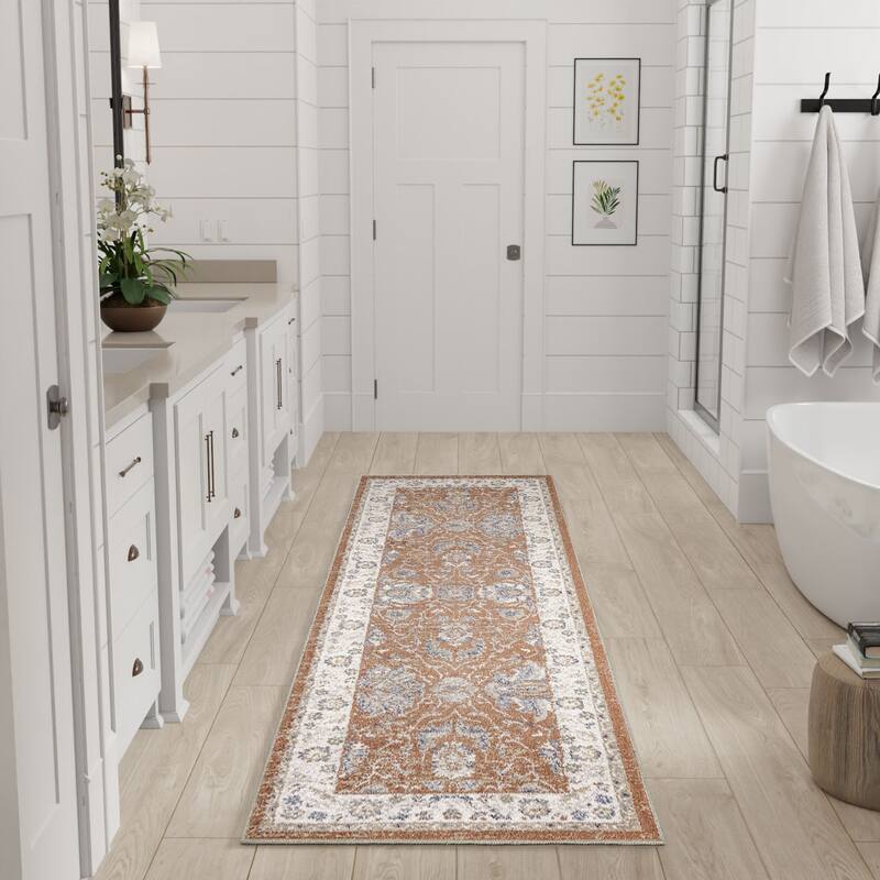 Nourison Astra Machine Washable Indoor only Persian Area Rug - Rust/Ivory - 2'2" x 8'