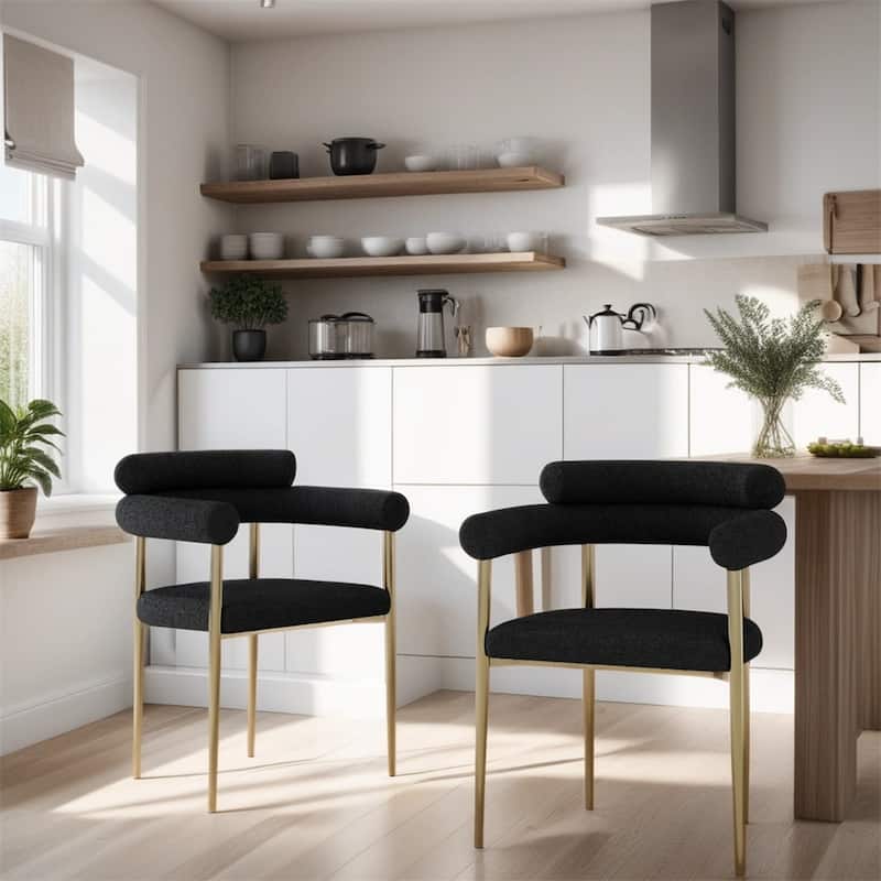 Modern Fabric Dining Chairs w/ Metal Leg and Curved Backrest(Set of 2) - N/A
