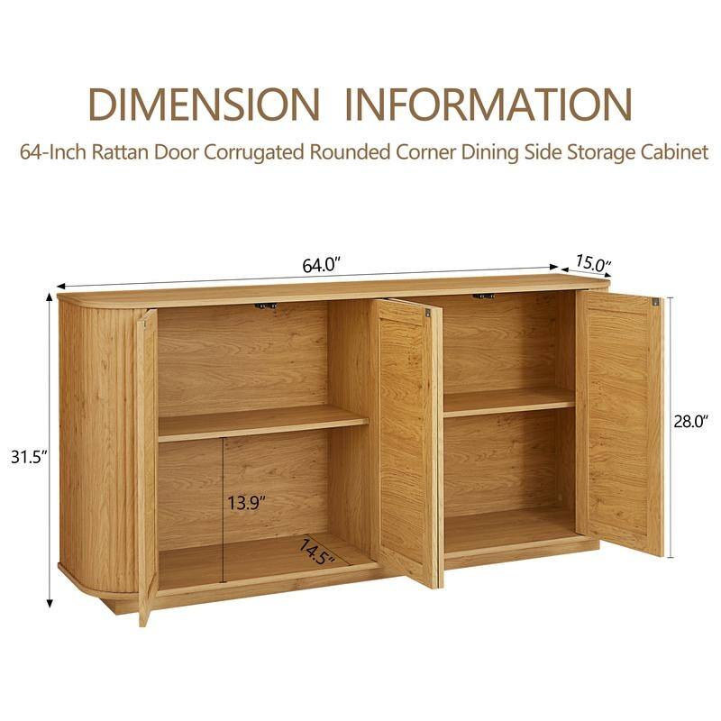 64" Wave Shaped Buffet Cabinet with Curved Edges and Adjustable Shelves for TV Stand Elegant Storage Solutions