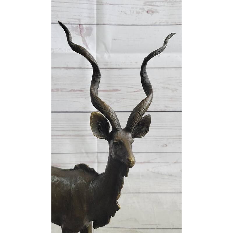 Kudu Antelope Gazelle African Deer Bronze Sculpture Statue Figure On Marble Base