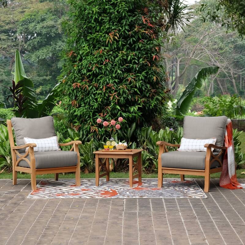 Cambridge Casual Lowell 3-piece Teak Patio Chat Set - Natural Teak/Gray Cushion