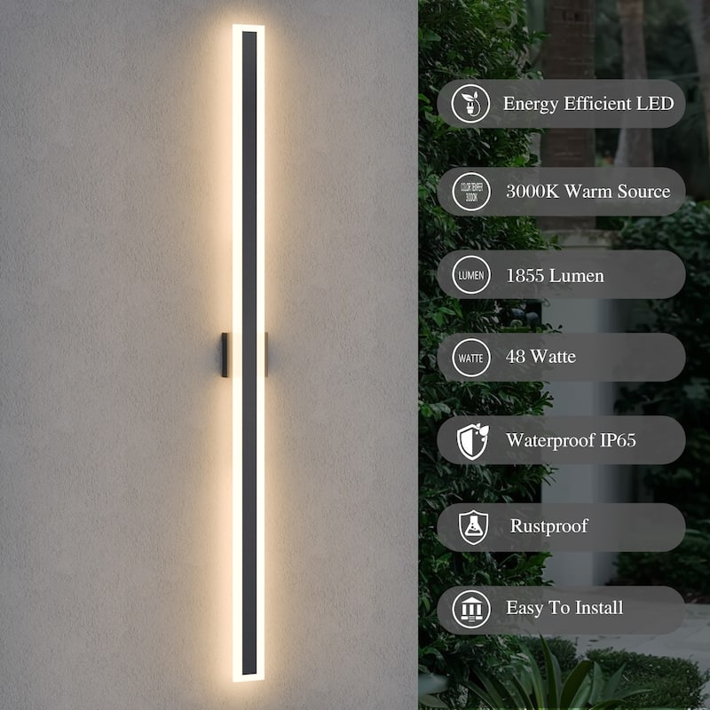 Outdoor Linear Integrated LED Wall Sconce Light Fixture with Bracket
