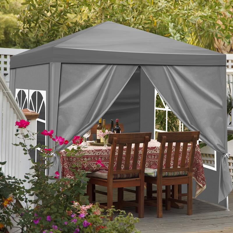 6.5x6.5 ft Grey Outdoor Waterproof PE Fabric Canopy Tent with Iron Frame and Sun Rain Protection