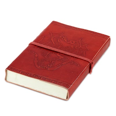Novica Handmade Twin Dragons Embossed Leather Journal