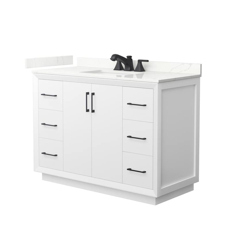 Wyndham Collection WCF414148S-QTZ-US3MXX Strada 48" Free Standing - White / Giotto Quartz Top / Matte Black Hardware