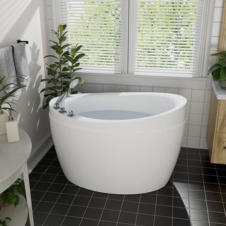 Japanese style 59 in. Acrylic Deep Soaking Freestanding Bathtub with Faucets and Integral Seat