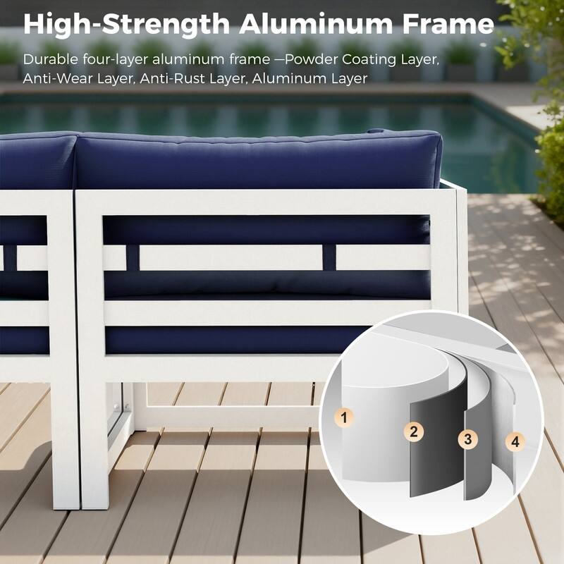11-Piece Luxury Aluminum Outdoor Furniture Set with Chaise Lounge & Fire Pit Table, 29" Deep Seating Aluminum Patio Sectional