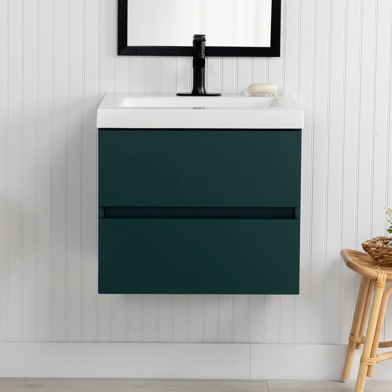 Spring Mill Cabinets Innes 24.5" 2-Drawer Floating Bathroom Vanity With White Sink Top