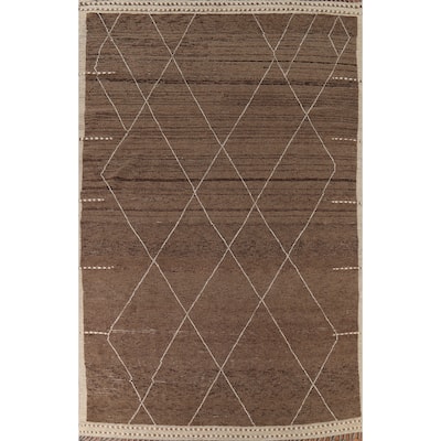 Brown Modern Moroccan Area Rug Handmade Wool Carpet - 8'11"x 12'11"