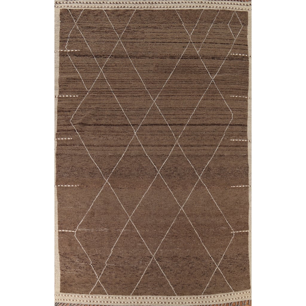 Brown Modern Moroccan Area Rug Handmade Wool Carpet - 8'11"x 12'11"