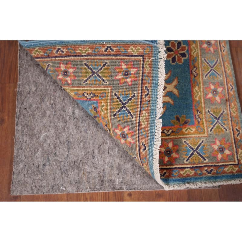Blue Geometric Kazak Foyer Rug Hand-Knotted Oriental Wool Carpet - 2'0" x 3'1"
