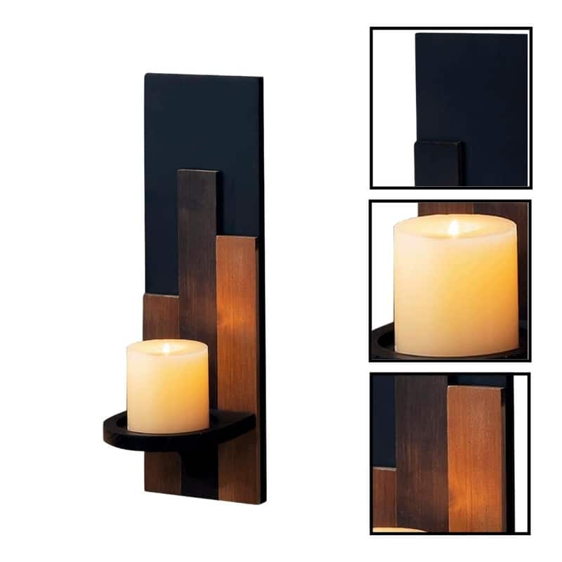 2 Pack wall sconces wooden/Black candle holders wood pillar candle