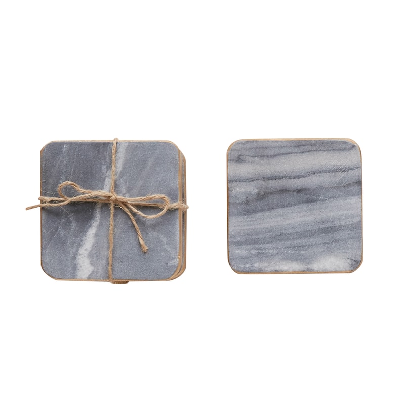 Marble Coasters with Gold Edges - 4.0"L x 4.0"W x 0.3"H - Grey - 4.0"L x 4.0"W x 0.3"H