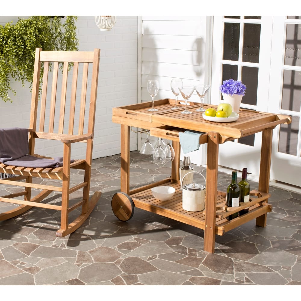 SAFAVIEH Outdoor Nallely Acacia Wood Tea Trolly - 24Wx39Dx30H