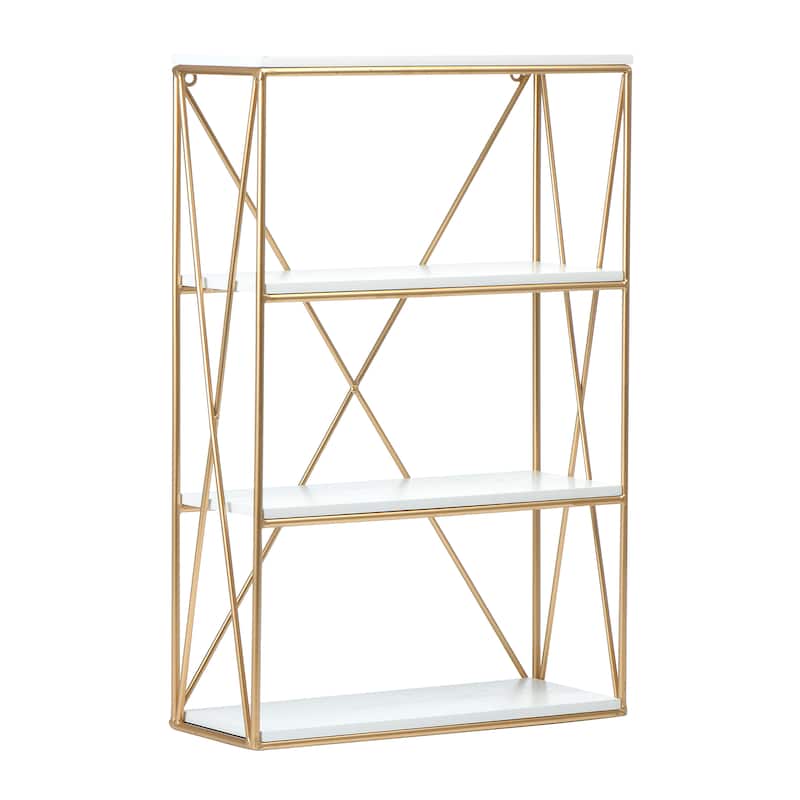 Wood and Iron Rectangle Wall Shelf
