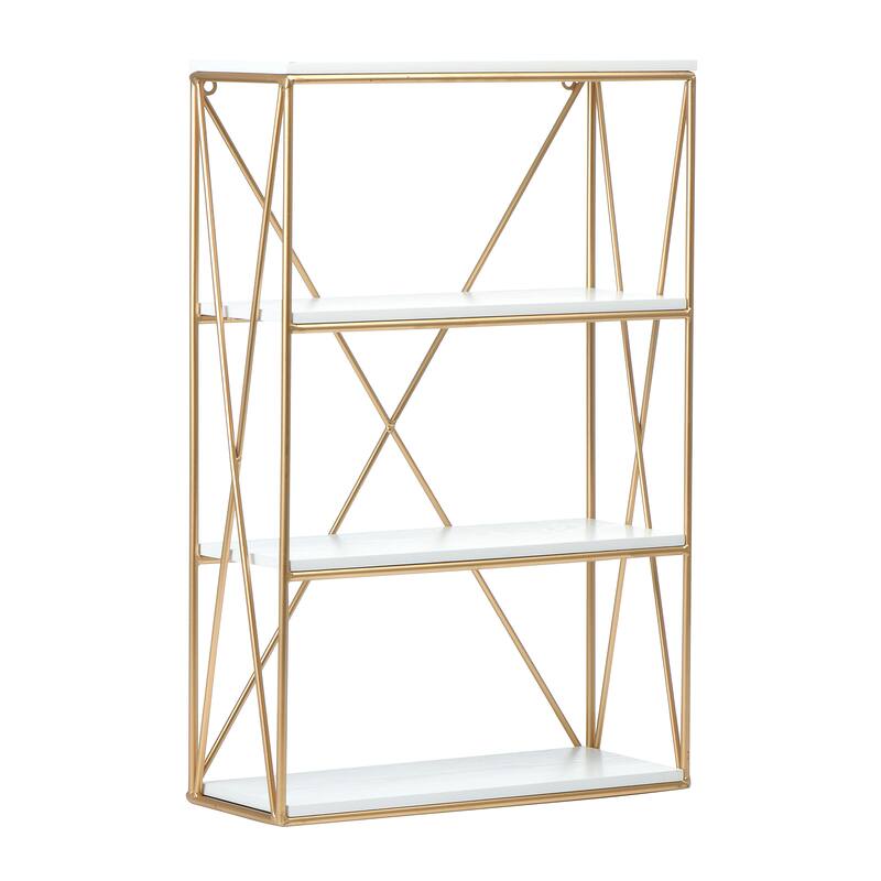 Wood and Iron Rectangle Wall Shelf