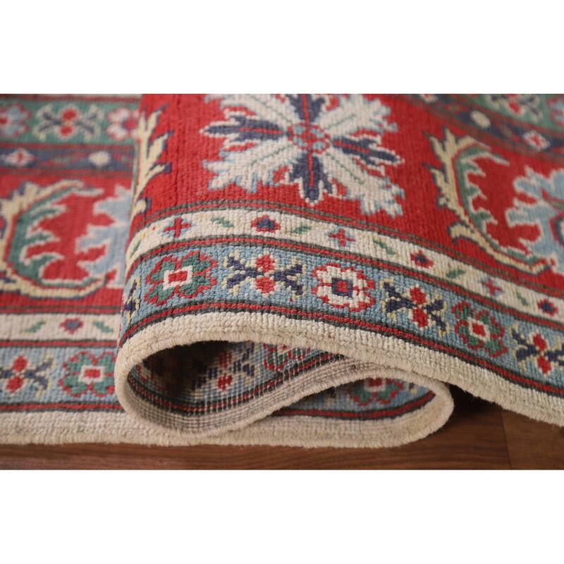 Hand Knotted Oriental 100% Wool Carpet Traditional Geometric Beige & Ivories Kazak Area Rug - 8' 11'' X 5' 11''